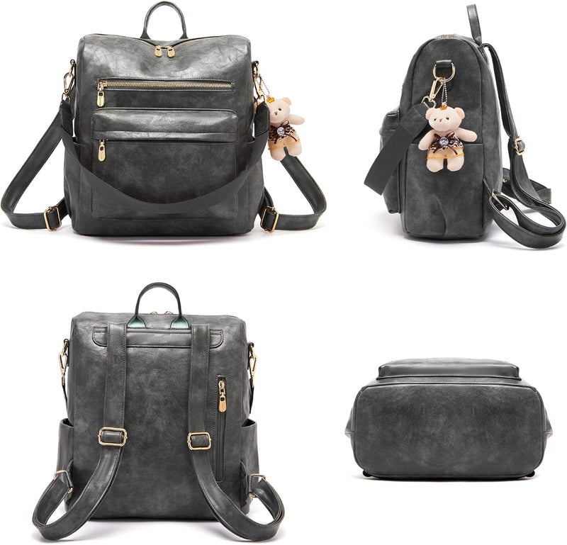 Soperwillton Women Backpack Purse Multipurpose Design Handbags Shoulder Bag PU Leather Travel bag Backpack Set 2pcs - Image 2